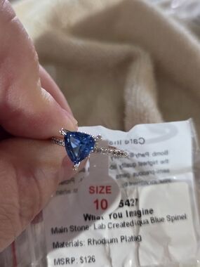 Lab-Created Aqua Blue Spinel Rhodium-Plated Ring in Blue - Size 10